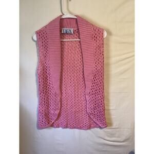 2403 BFA Basics Womens Crocheted Open Front Sleeveless Cardigan Pink Size Small